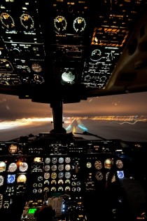  cockpit view of landing at night