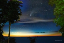  Comet Neowise over Lake Michigan featuring the International Space Station