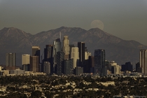  Full moon rising over Downtown LA
