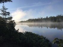  Perfect reflection with early morning fog off Missaussauga Provincial Park lake x