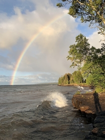  Rolling Waves and Rainbow over Lake Superior at Sunrise x