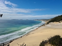  View from Carlo Sand Blow looking out to Double Island Point at Rainbow Beach in Queensland x