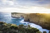 A beautiful view of the east side of Loch Ard Gorge while the sun sets in Victoria Australia 