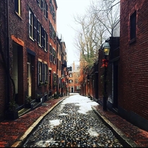 A beautiful winter day on my favorite street in Boston MA Acorn St