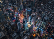 A birds eye view of Times Square at night  Photographed by Justin Brown