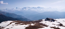 A breathtaking view of the greater Himalayan ranges Uttarakhand India 