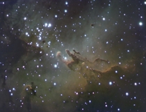 A close up of The Pillars of Creation within the Eagle Nebula taken in RGB OPT TRIAD narrowband filter using SBIG STTMM amp Meade  LX Total time  hours over multiple nights from my observatory in Abu Dhabi 