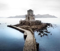 A crumbling sea fortress in Peloponnese Greece 