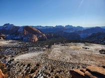 A different view of Zion National Park as seen from Lambs Knoll near Kolob Canyons
