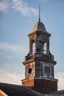 A dilapidated bell tower at Fairfield Hills Insane Asylum