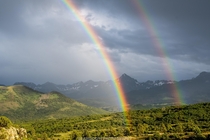 A double rainbow in front of Mt Sneffles in the Uncompahgre National Forest near Ouray CO  x