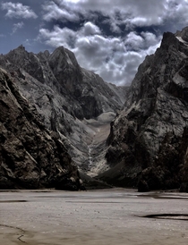 A dry Kl-Suu Lake in the Tian Shan mountains 