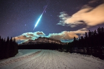 A fireball over Mount Rundle  Photographed by Brett Abernethy