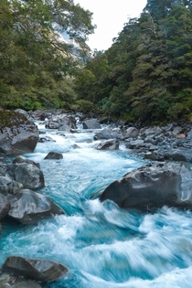 A flowing glacial stream Fiordland NZ 