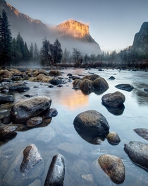 A foggy evening in Yosemite Valley from January 