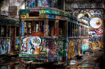 A former Sydney tram now a sad billboard for graffiti 