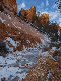 A frozen stream running through Bryce Canyon National Park Utah USA OC 