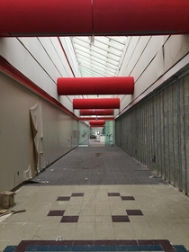 A hallway to the cafeteria at and abandoned IBM building