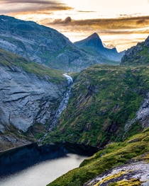 A lake above a lake in Lofoten Norway 