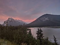 A lake in the Canadian Rockies at dusk Near Banff Alberta 
