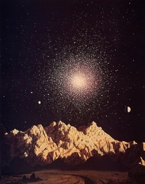 A Night Sky near a Star Cluster