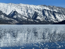 A now frozen lake Minnewanka Banff National Park 