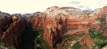 A panorama of the other side of Angels Landing Zion National Park UT 