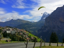 A paraglider over Murren Switzerland 