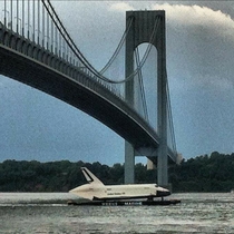 A pic I took of the Space Shuttle under the Verrazano Narrows Bridge back in 