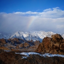 A rainbow over the Eastern Sierra from the Alabama Hills 