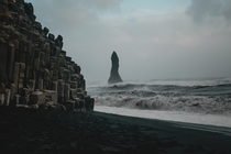 A really windy and gloomy afternoon at Black Sand Beach in Iceland 
