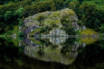 A rock formation at Llyn Cwellyn in Snowdonia National Park Wales 