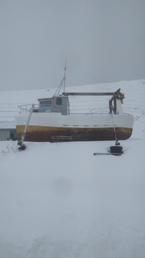 A ship left by the side of the road in Nordkaap