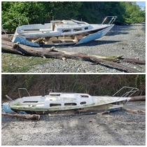 A shipwreck on vashon island WA  photos were taken a year apart