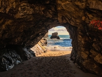 A small sea cave in Shark Fin Cove CA 