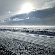 A snow covered amp wind blown field in Nebraska