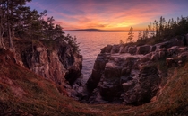 A spectacular sunset seen from the cliffs of Acadia National Park Maine 