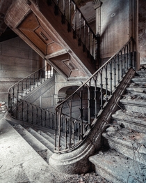 A staircase in an abandoned mansion in Portugal 