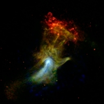 A star exploded and ejected an enormous cloud of material producing a cosmic Hand of God 