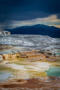 A stormy sunset at Mammoth Hot Springs - Yellowstone National Park -  - IG travlonghorns