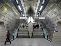 A symmetric and futuristic view of the Southwark tube station in London 