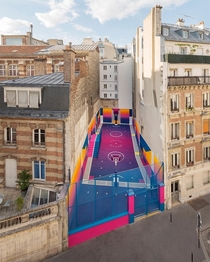 A Technicolor Basketball Court in Paris