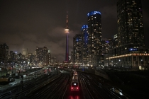 A Toronto train line at night
