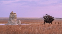 A unique shot of Castle Rock - a  tall limestone pillar in the middle of Kansas  x IG hike_mo_often