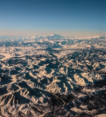 A view of the tallest peaks in the US in the Alaska range 