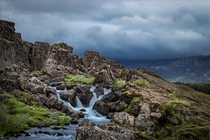 A waterfall in ingvellir National Park Iceland x 