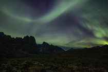 A wild display of the northern lights at Tombstone Territorial Park Yukon Canada 