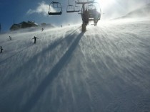 A windy day in Ra Valles ski resort Cortina dAmpezzo Veneto Italia 