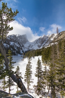 A windy winter day at Dream Lake Ricky Mountain National Park