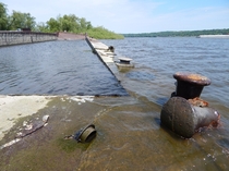 A wrecked sunken barge on the Mississippi river near St Paul MN 
